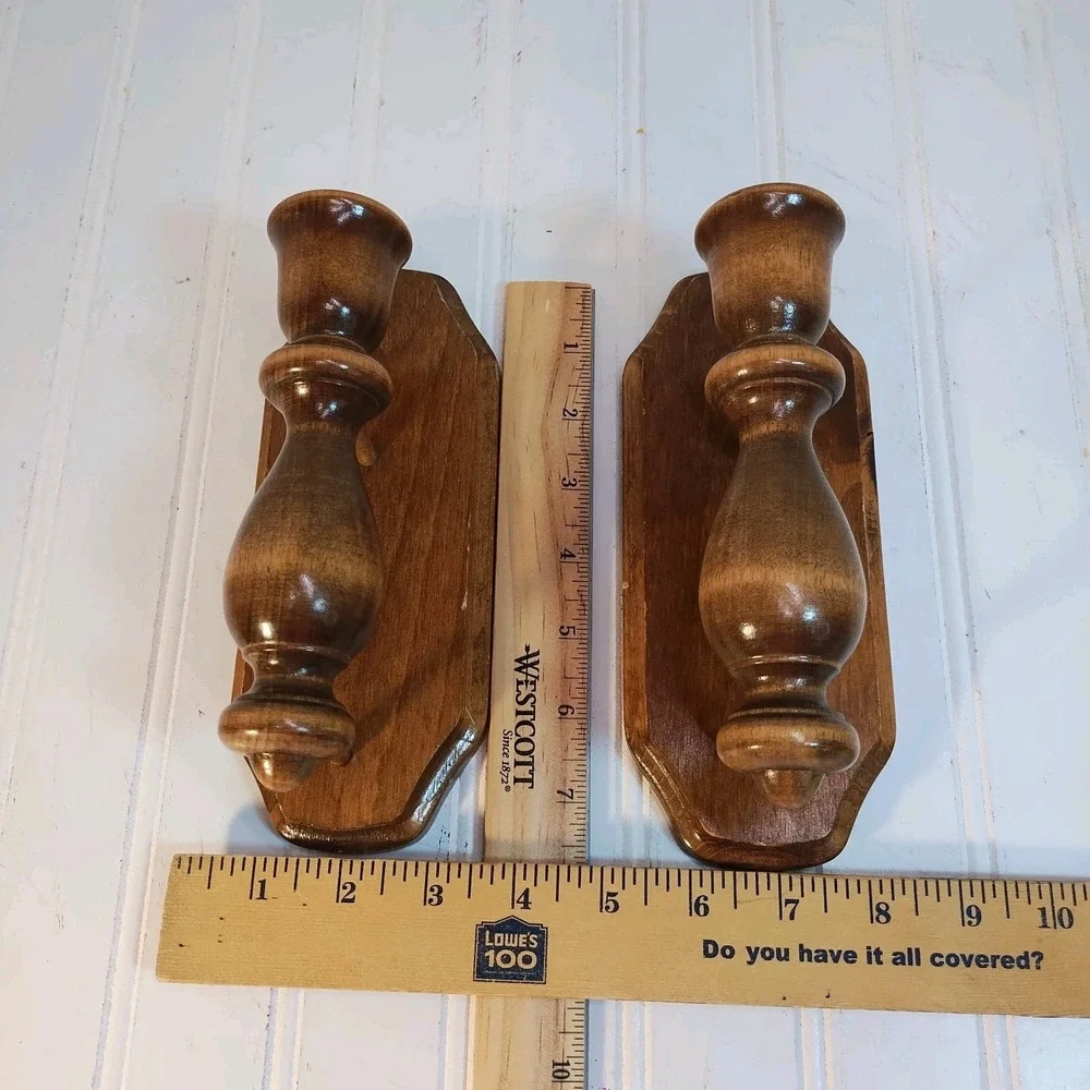 Vintage Wood Wall Sconce Candle Holders Pair Wooden Rustic Farmhouse Decor 8